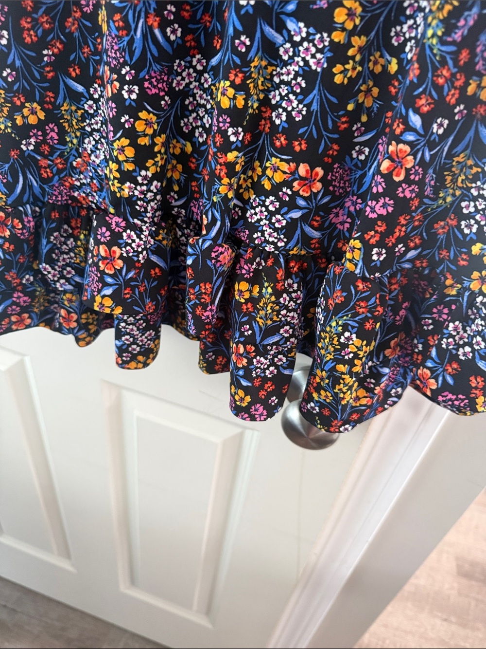 CeCe Black Floral Mini Dress with Pink, Yellow & Blue Flowers - Picture 2 of 5